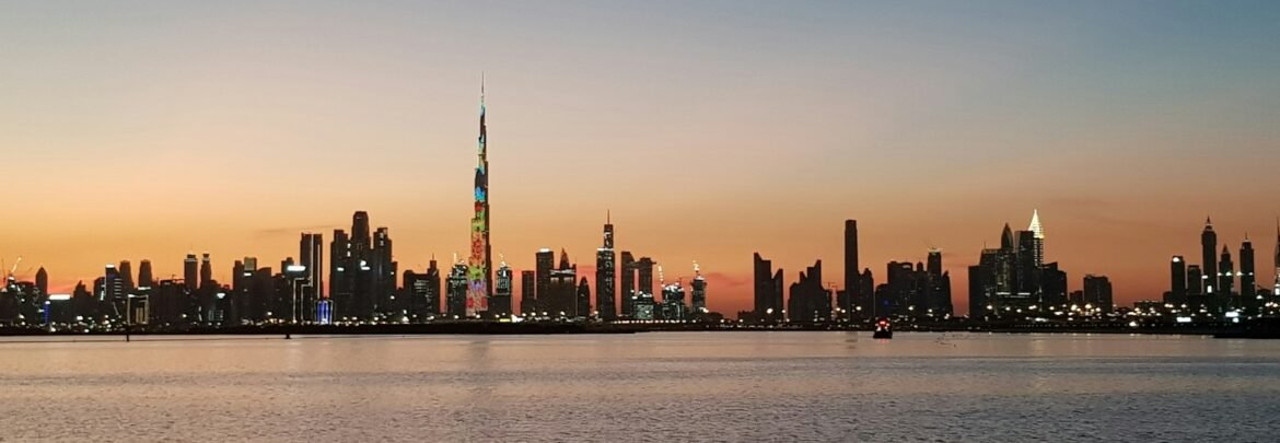 city skyline during night time