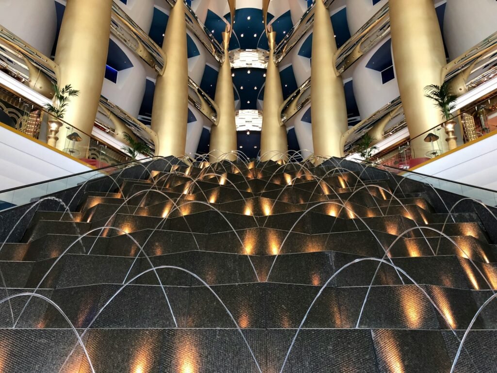 gold round ball decor on glass building