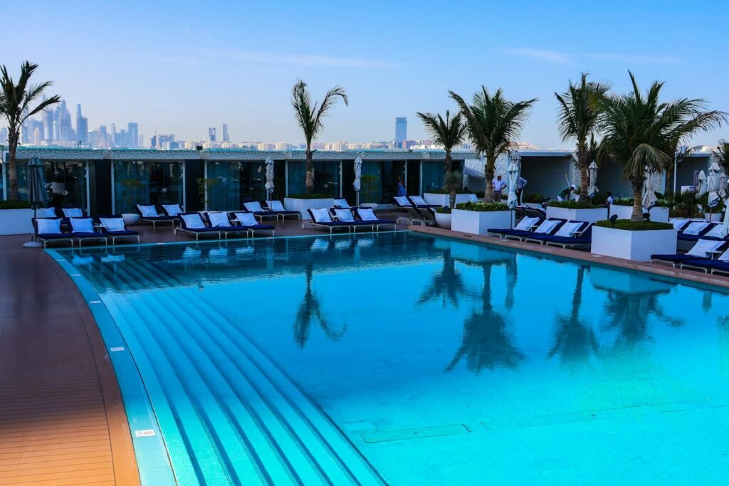 A rooftop pool with city views.