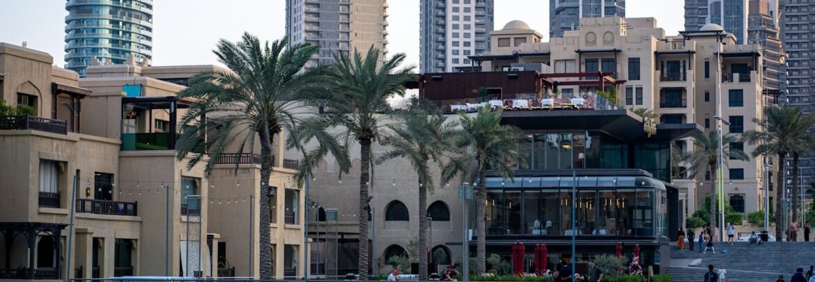A large body of water surrounded by tall buildings