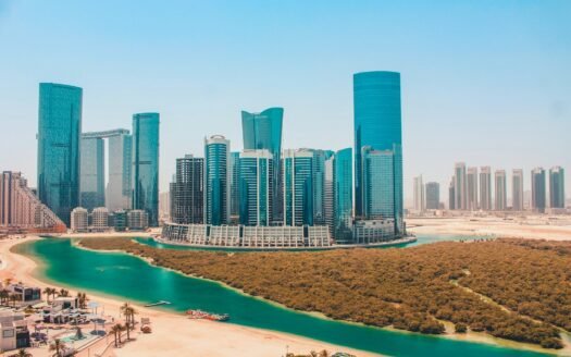 a city skyline with a park