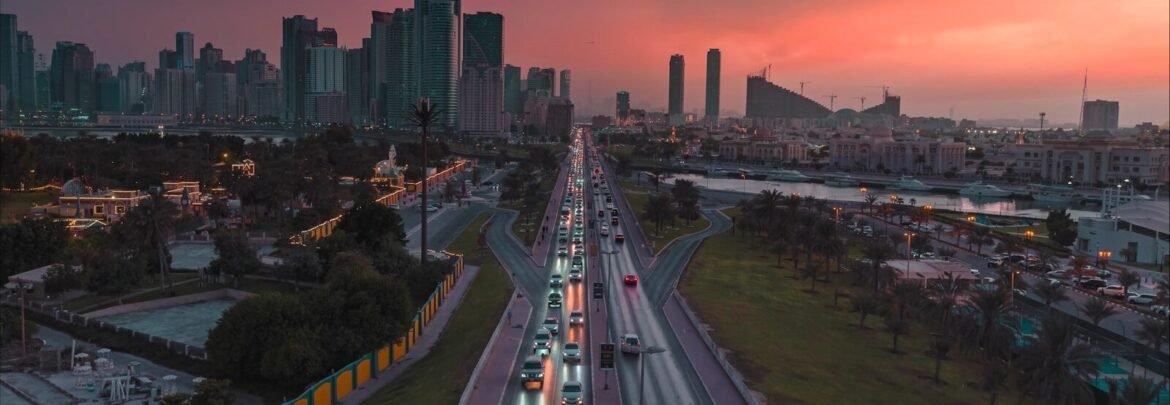 a long highway with a lot of traffic on it