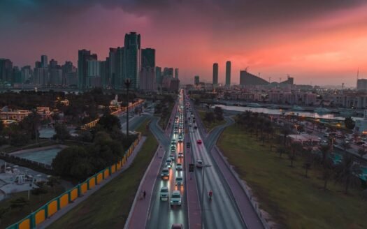 a long highway with a lot of traffic on it