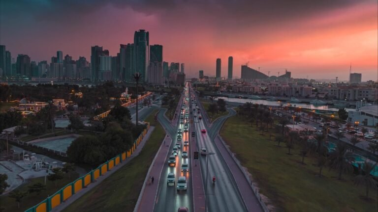 a long highway with a lot of traffic on it