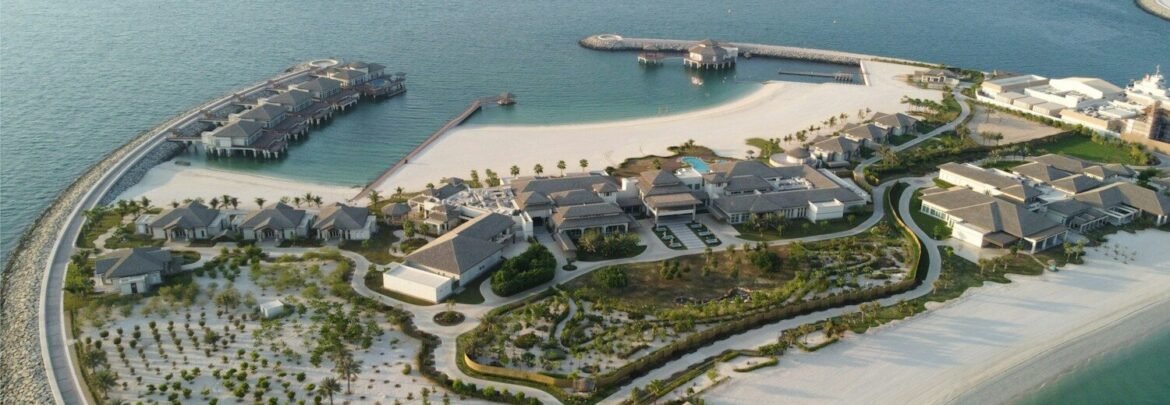 an aerial view of a resort and marina