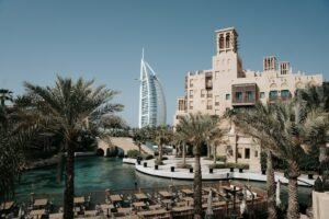 a view of a city with a river running through it