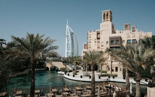 a view of a city with a river running through it