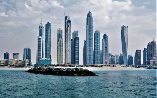 a city skyline across the water